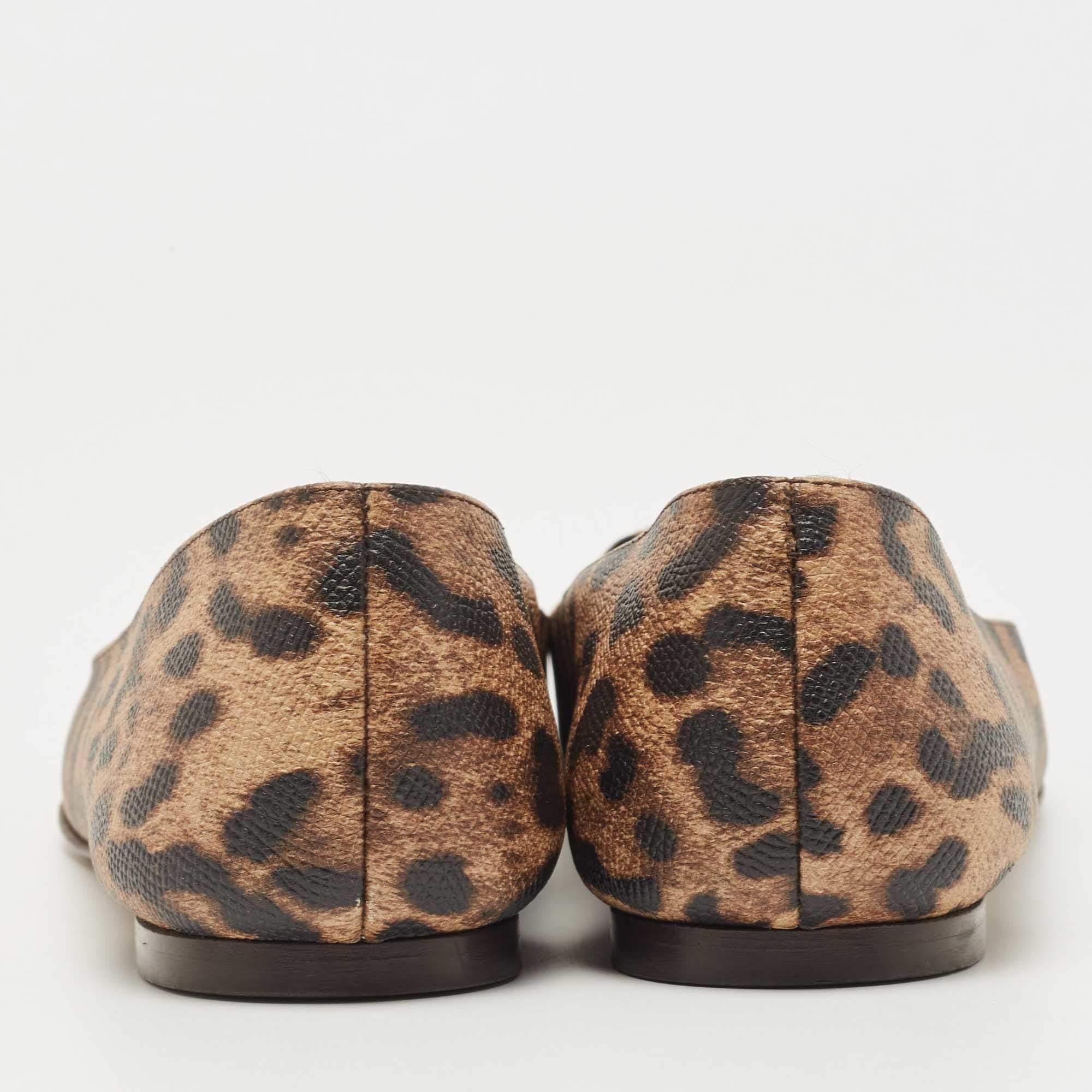 Dolce & Gabbana Beige/Brown Coated Canvas Leopard Printed Smoking Slipper Size 3 1