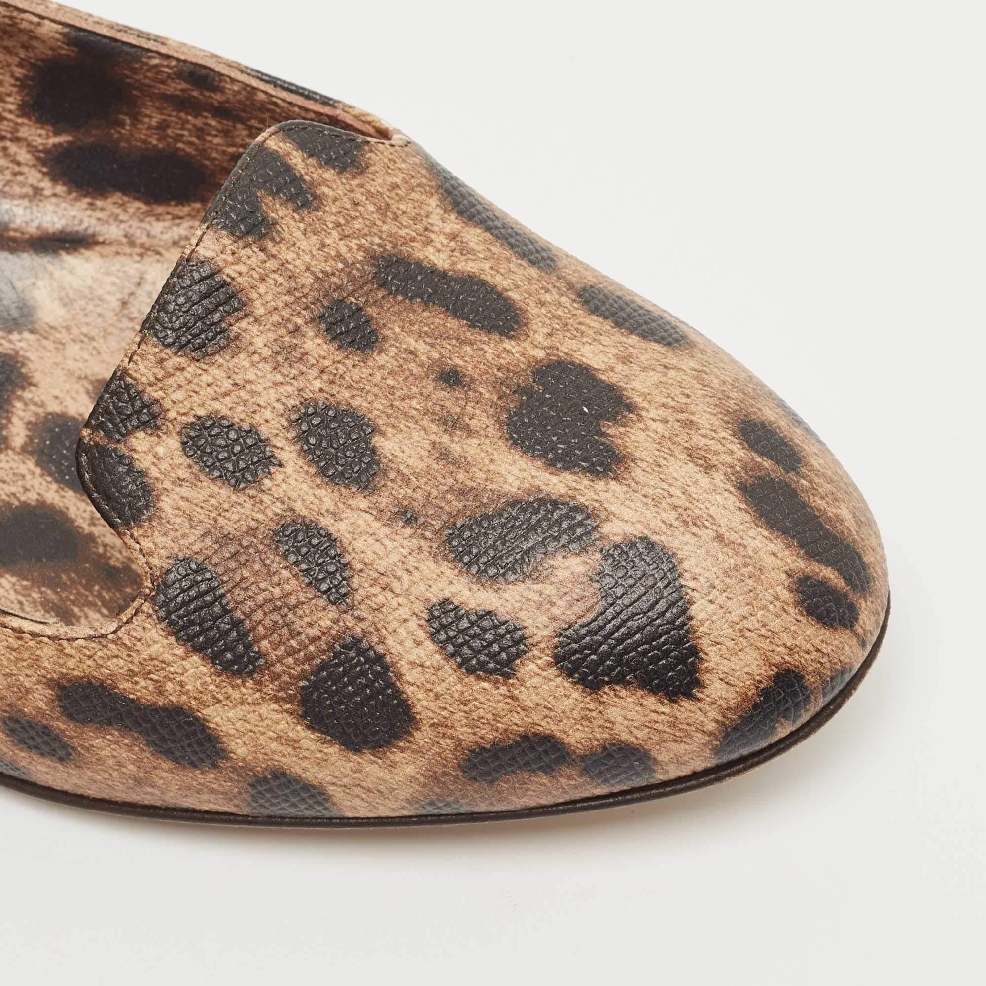 Dolce & Gabbana Beige/Brown Coated Canvas Leopard Printed Smoking Slipper Size 3 3