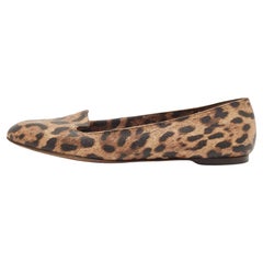 Dolce & Gabbana Beige/Brown Coated Canvas Leopard Printed Smoking Slipper Size 3