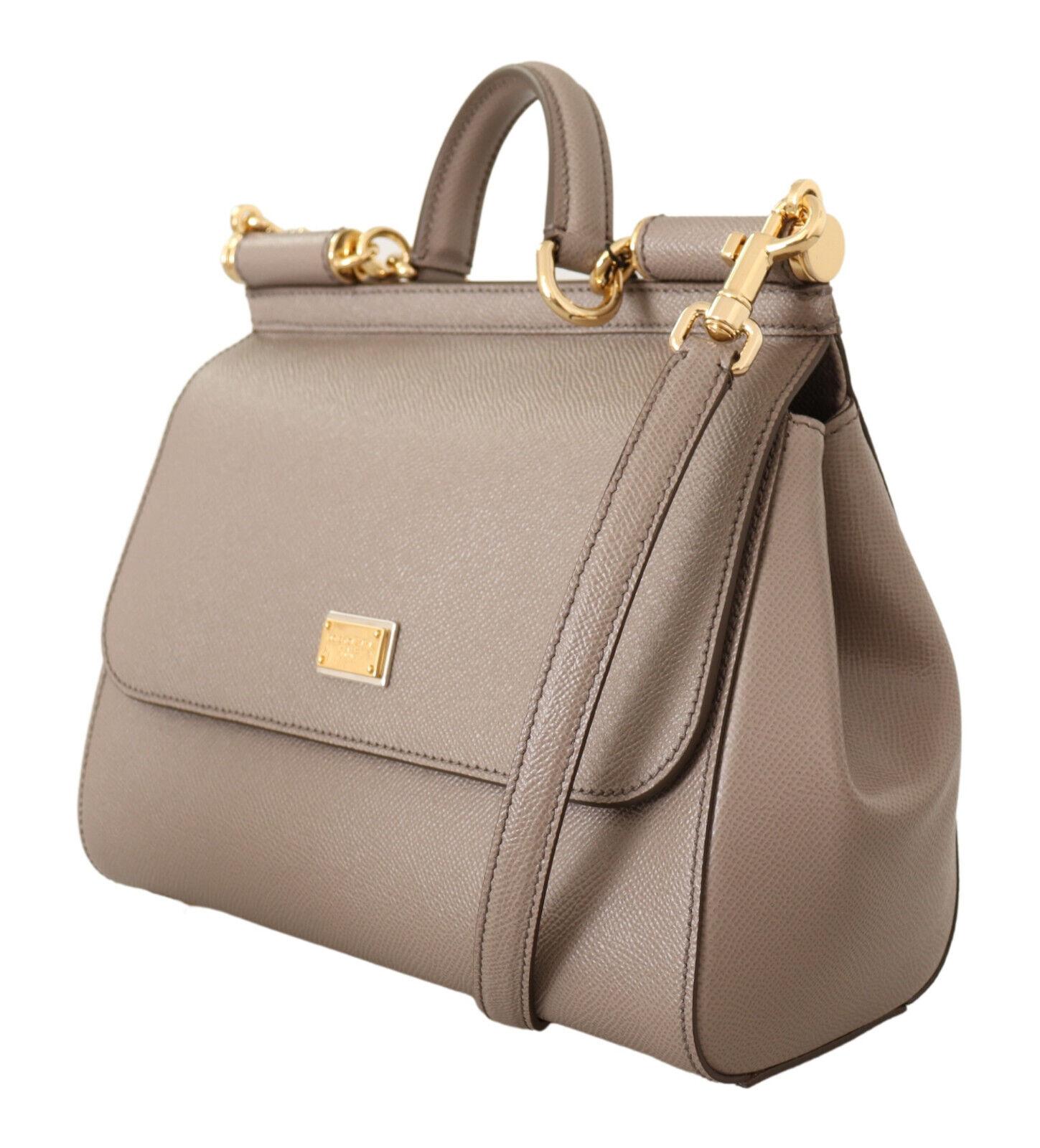 Dolce & Gabbana Beige Brown Leather Sicily Handbag Shoulder Top Handle Bag  In New Condition In WELWYN, GB