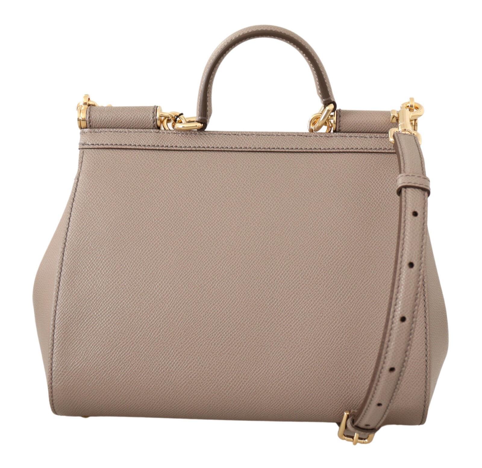Women's Dolce & Gabbana Beige Brown Leather Sicily Handbag Shoulder Top Handle Bag 