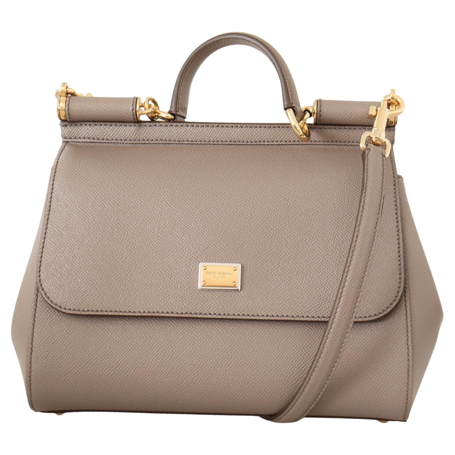 Dolce & Gabbana Beige Brown Leather Sicily Handbag Shoulder Top Handle Bag 