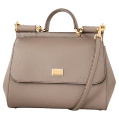 Dolce & Gabbana Beige Brown Leather Sicily Handbag Shoulder Top Handle Bag