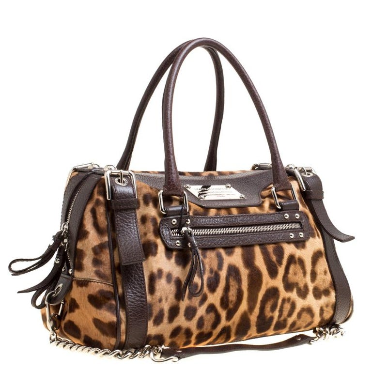 Dolce and Gabbana Beige/Brown Leopard Print Calfhair and Leather Miss ...