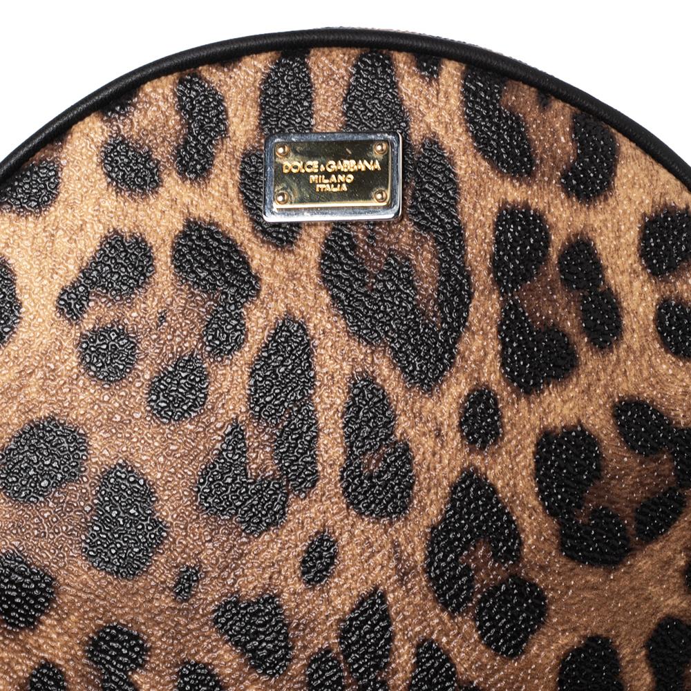 Dolce & Gabbana Beige/Brown Leopard Print Coated Canvas Glam Round Crossbody Bag 6