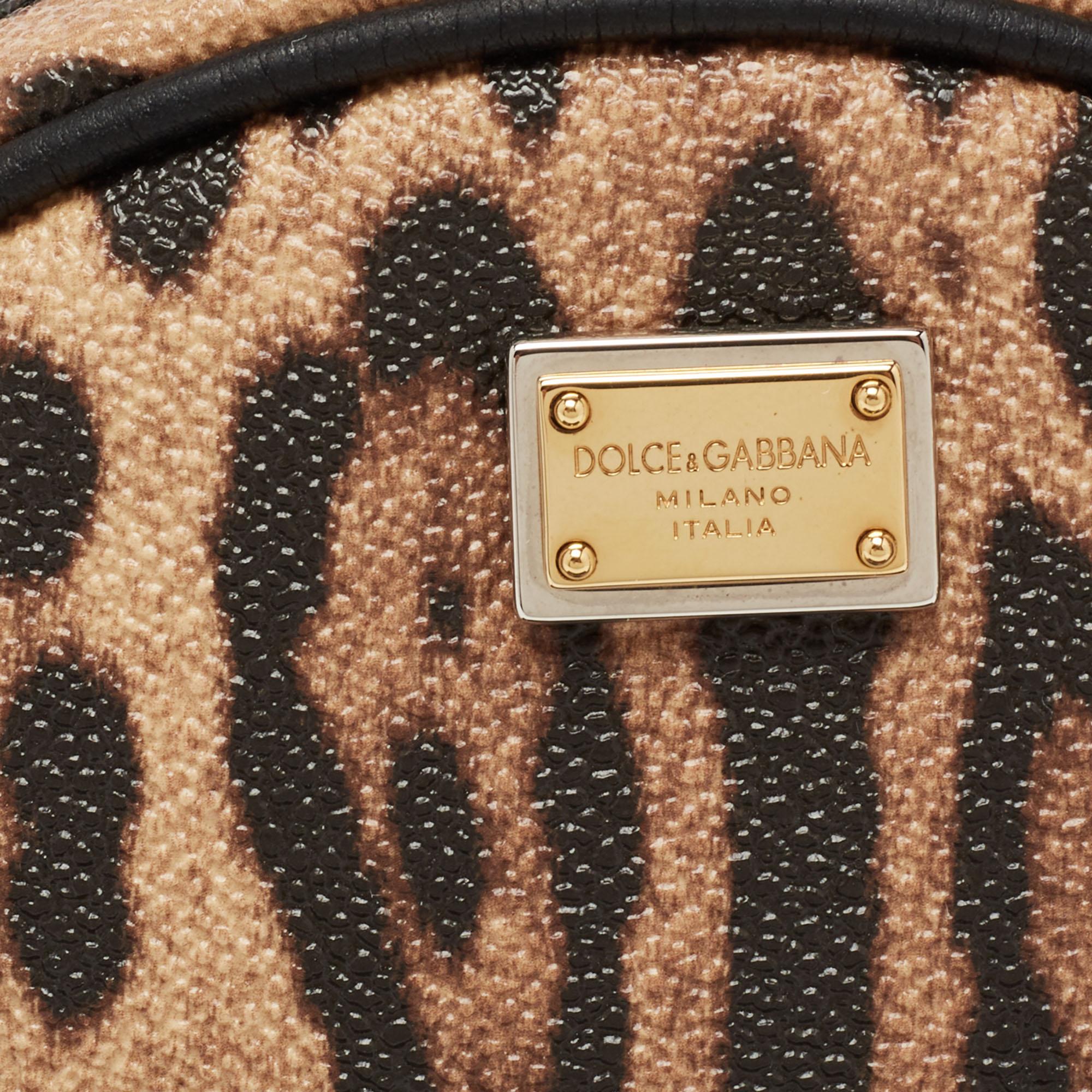 Dolce & Gabbana Beige/Brown Leopard Print Coated Canvas Glam Round Crossbody Bag 7