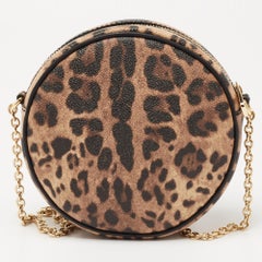 Dolce & Gabbana Beige/Brown Leopard Print Coated Canvas Glam Round Crossbody Bag
