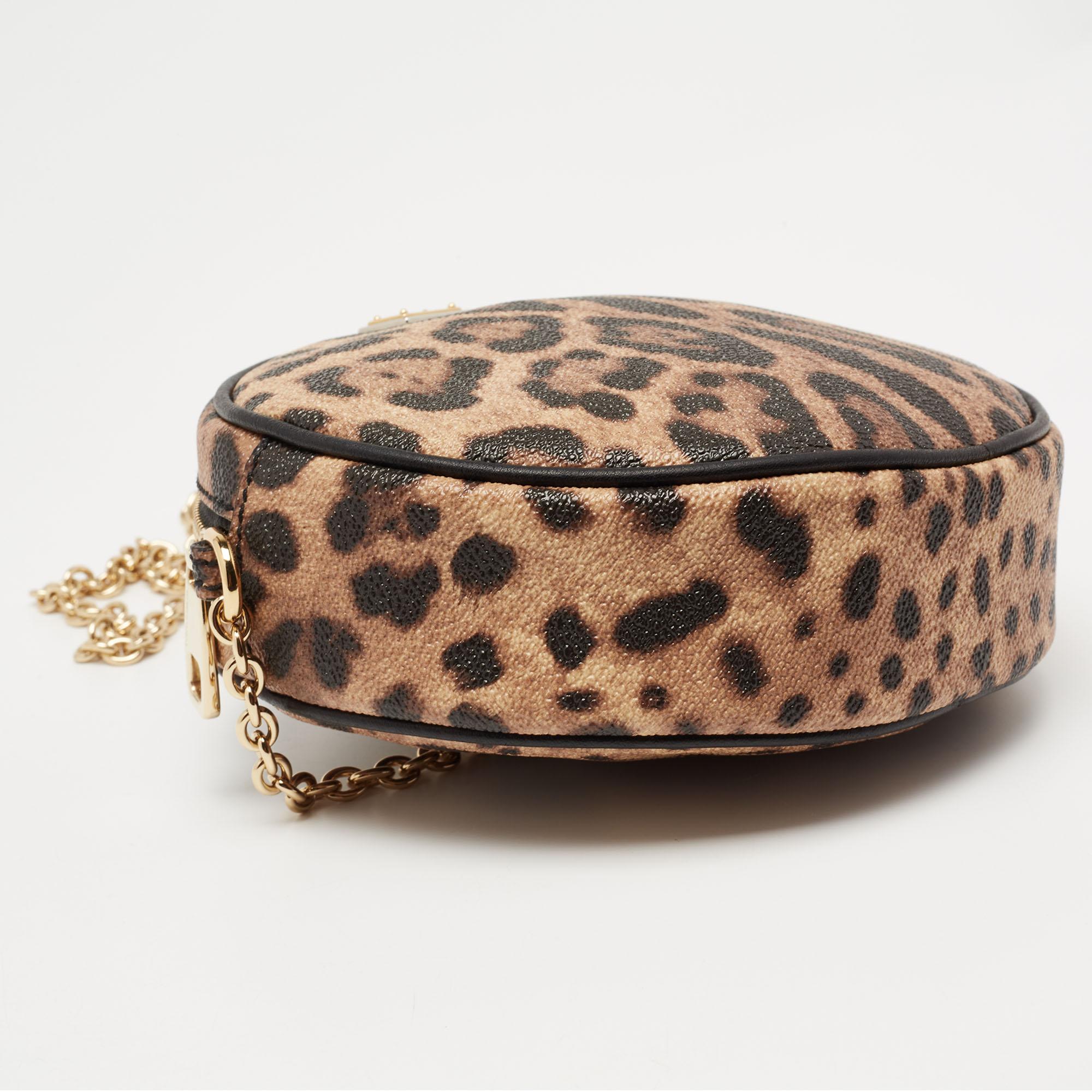 Dolce & Gabbana Beige/Brown Leopard Print Coated Canvas Glam Round Crossbody Bag 1
