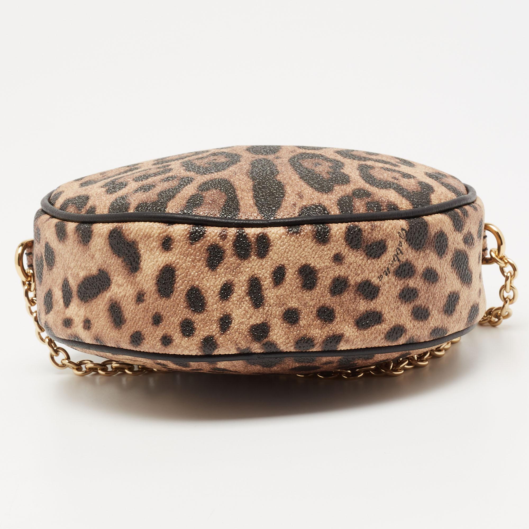 Dolce & Gabbana Beige/Brown Leopard Print Coated Canvas Glam Round Crossbody Bag 2