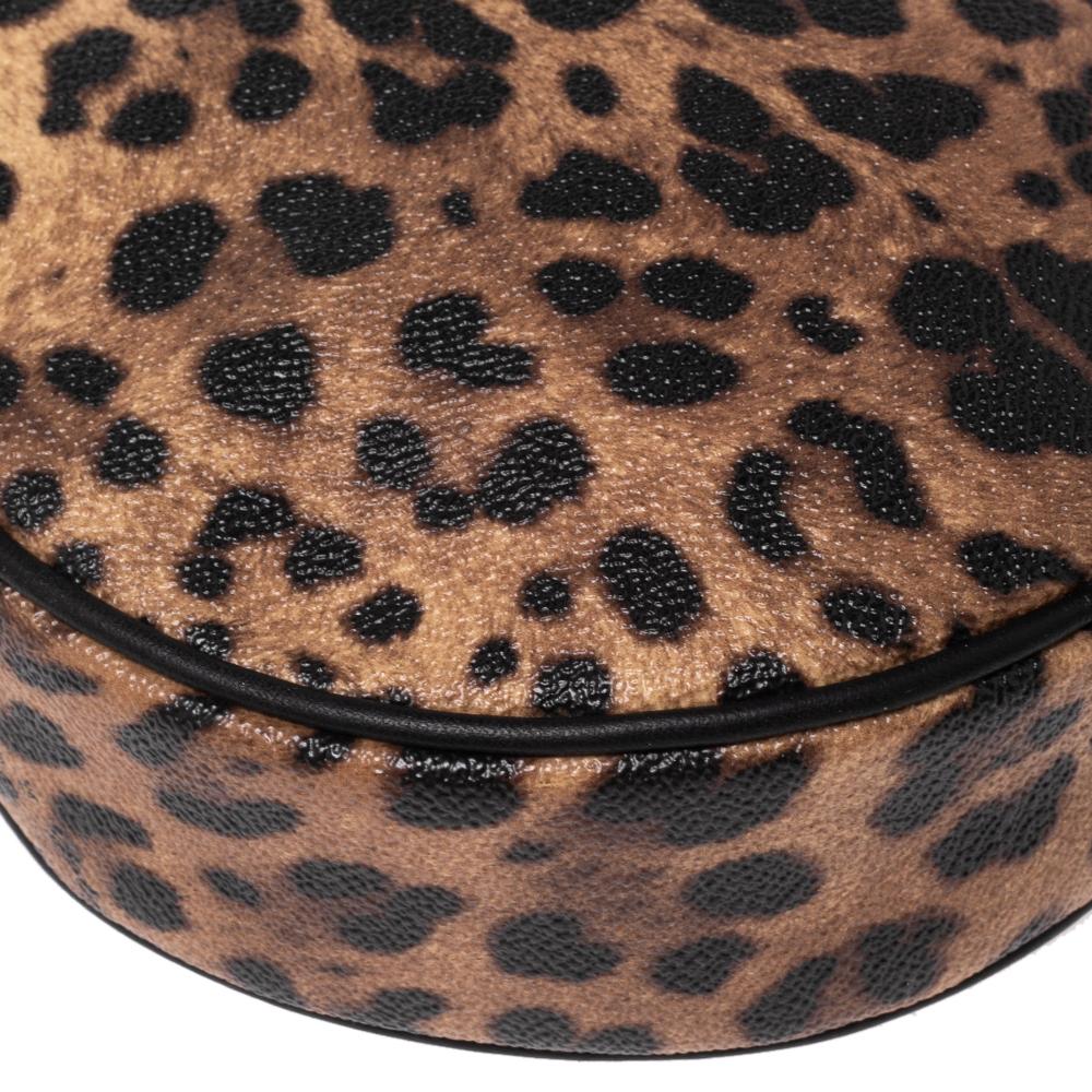 Dolce & Gabbana Beige/Brown Leopard Print Coated Canvas Glam Round Crossbody Bag 4