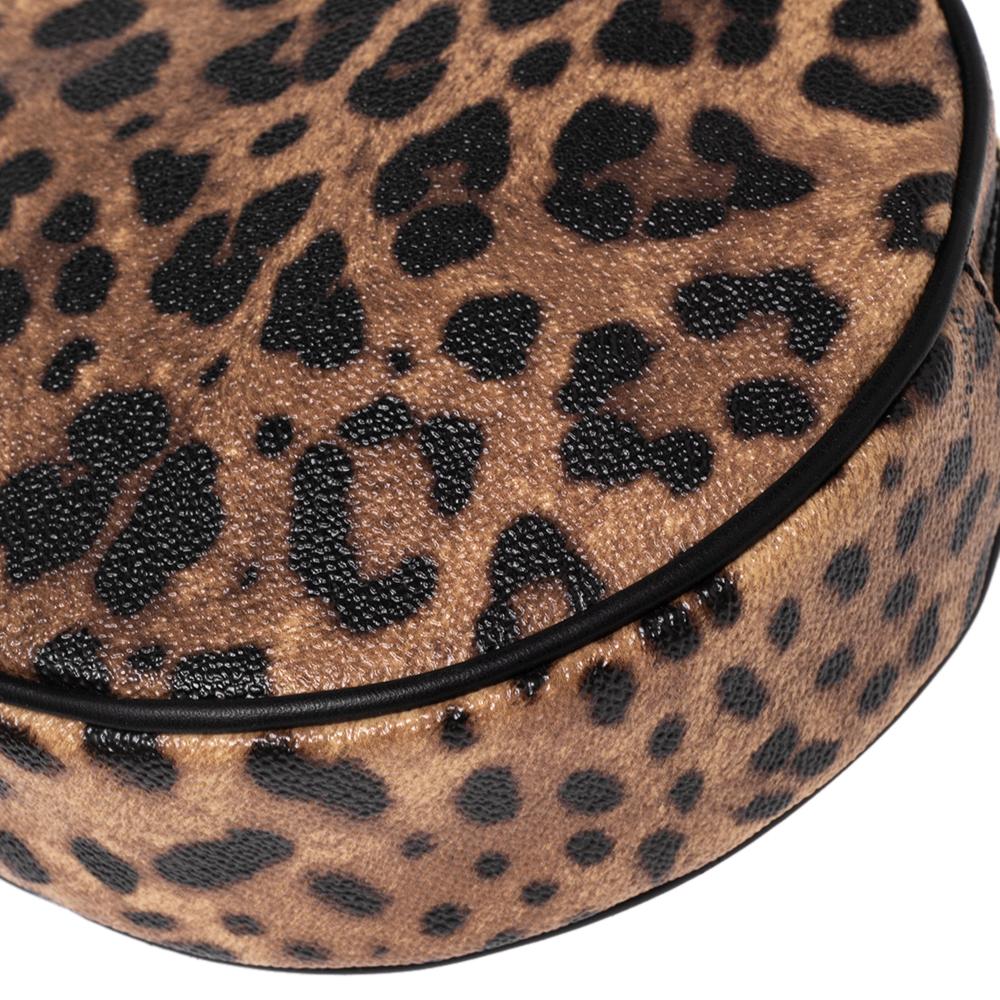 Dolce & Gabbana Beige/Brown Leopard Print Coated Canvas Glam Round Crossbody Bag 5