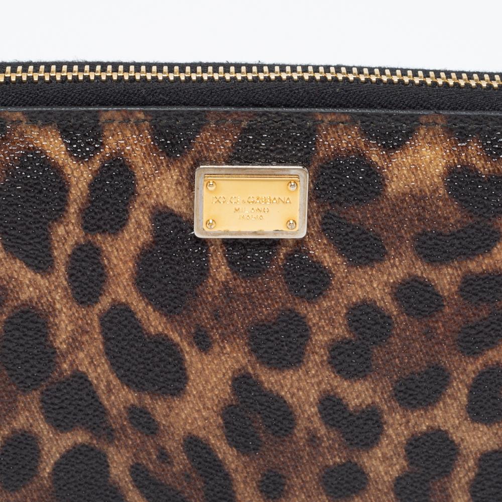Dolce & Gabbana Beige/Brown Leopard Print Coated Canvas Zip Around Wallet 1
