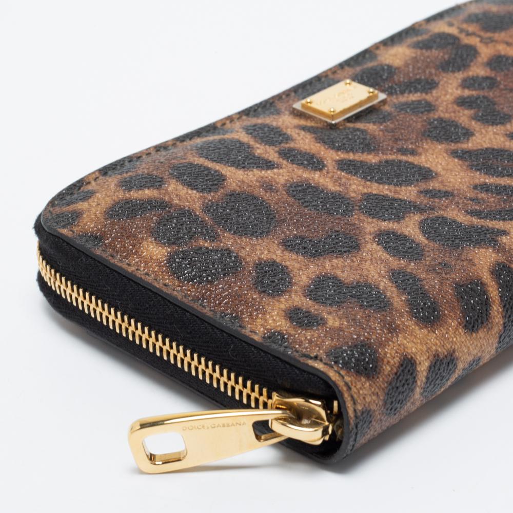 Dolce & Gabbana Beige/Brown Leopard Print Coated Canvas Zip Around Wallet 3