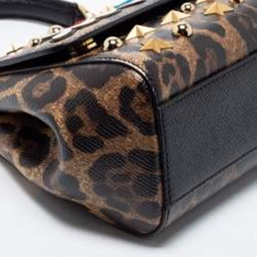 Dolce & Gabbana Beige/Brown Leopard Print Leather Studded Sicily Top Handle Bag 8