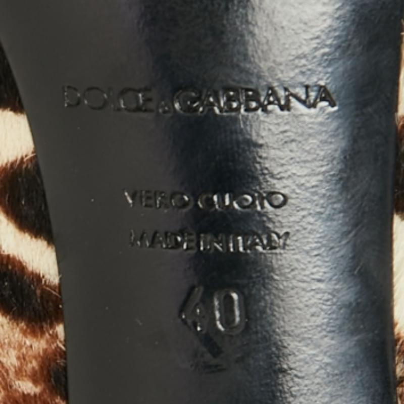 Black Dolce & Gabbana Beige/Brown Pony Hair Leopard Print Platform Pumps Size 40 For Sale
