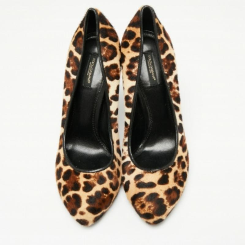 Dolce & Gabbana Beige/Brown Pony Hair Leopard Print Platform Pumps Size 40 For Sale 2