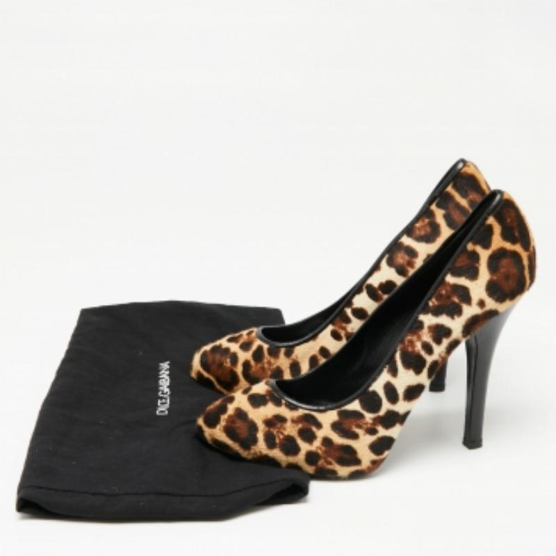 Dolce & Gabbana Beige/Brown Pony Hair Leopard Print Platform Pumps Size 40 For Sale 4
