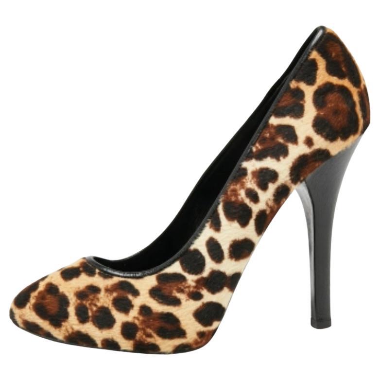 Dolce & Gabbana Beige/Brown Pony Hair Leopard Print Platform Pumps Size 40 For Sale