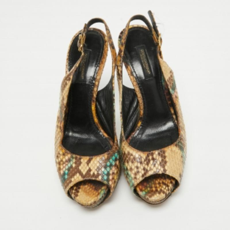 Dolce & Gabbana Beige/Braun Python Leder Slingback Pumps Größe 35.5 im Zustand „Relativ gut“ im Angebot in Dubai, Al Qouz 2