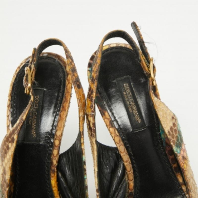 Dolce & Gabbana Beige/Braun Python Leder Slingback Pumps Größe 35.5 Damen im Angebot