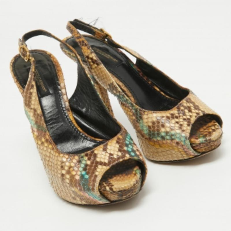 Dolce & Gabbana Beige/Braun Python Leder Slingback Pumps Größe 35.5 im Angebot 1