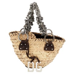 Dolce & Gabbana Beige/Brown Straw And Suede Metal Charm Handle Tote