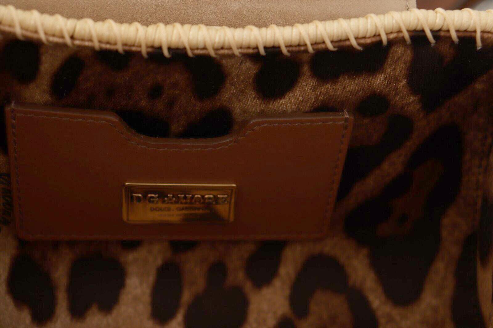 Dolce & Gabbana Beige Brown Straw Leather DG Amore Handbag Shoulder Bag   1
