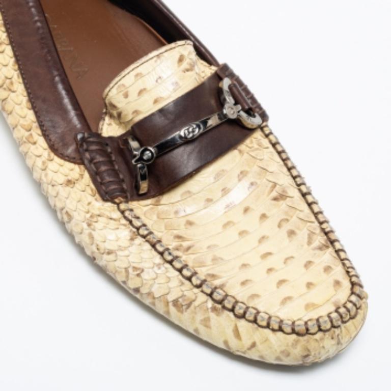 Dolce & Gabbana Beige/Brown Water Snake Loafers Size 40.5 For Sale 1