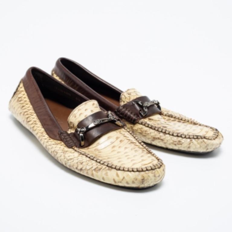 Dolce & Gabbana Beige/Brown Water Snake Loafers Size 40.5 For Sale 2