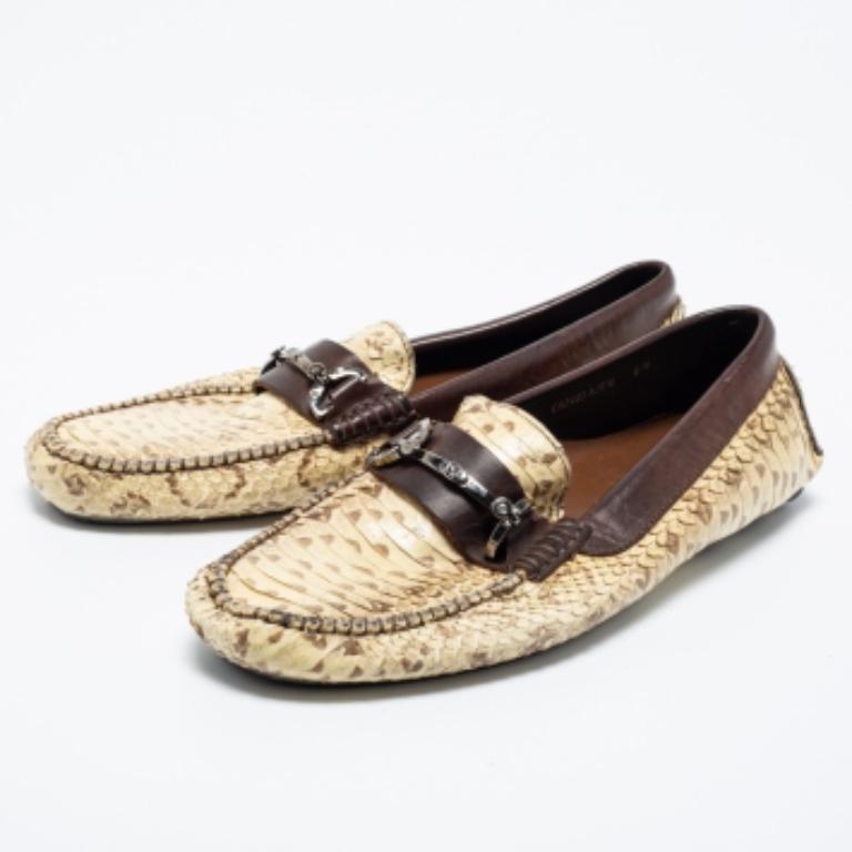 Dolce & Gabbana Beige/Brown Water Snake Loafers Size 40.5 For Sale 4