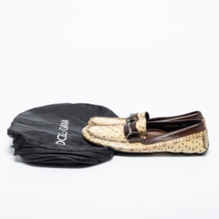 Dolce & Gabbana Beige/Brown Water Snake Loafers Size 40.5 For Sale 5