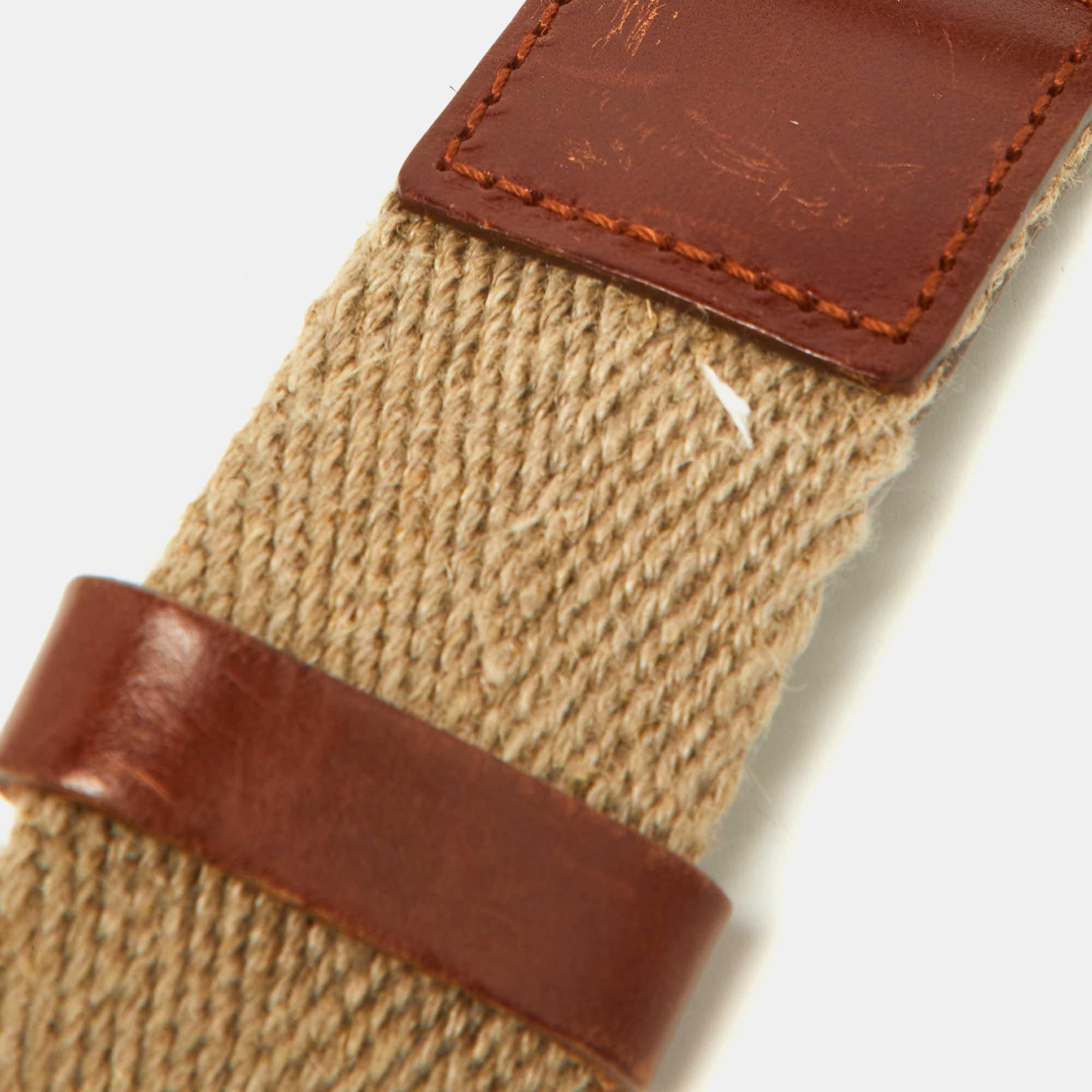 Dolce & Gabbana Beige Canvas and Leather Plaque Detail Waist Belt 65CM For Sale 3