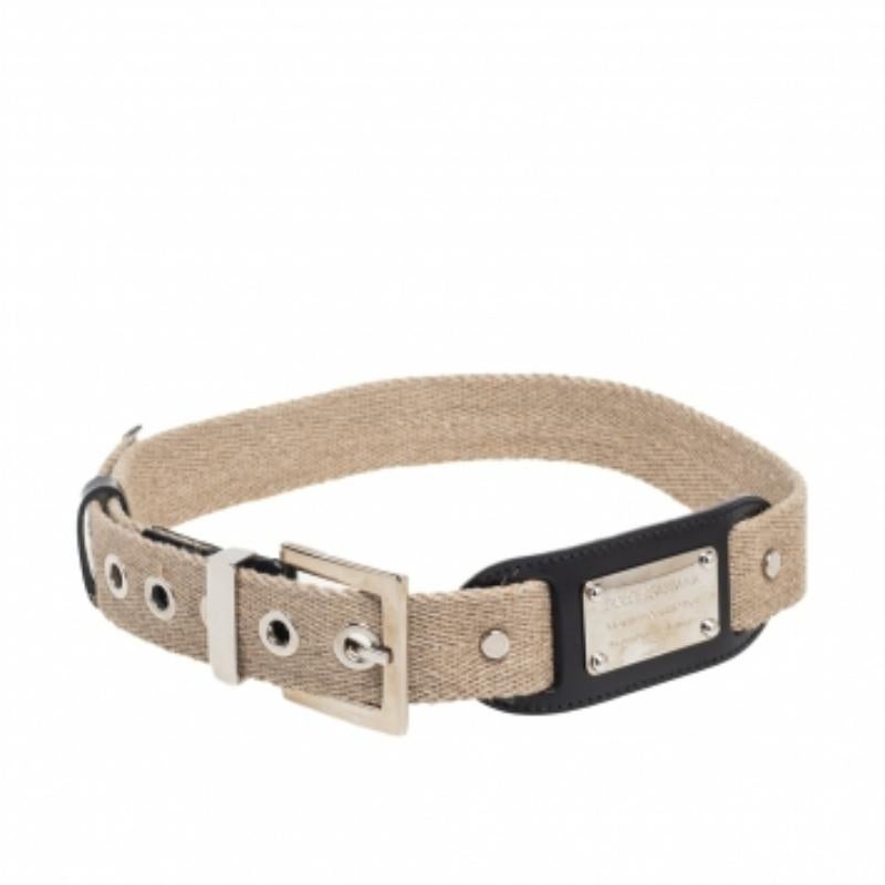 Women's Dolce & Gabbana Beige Canvas and Leather Plaque Detail Waist Belt 70CM