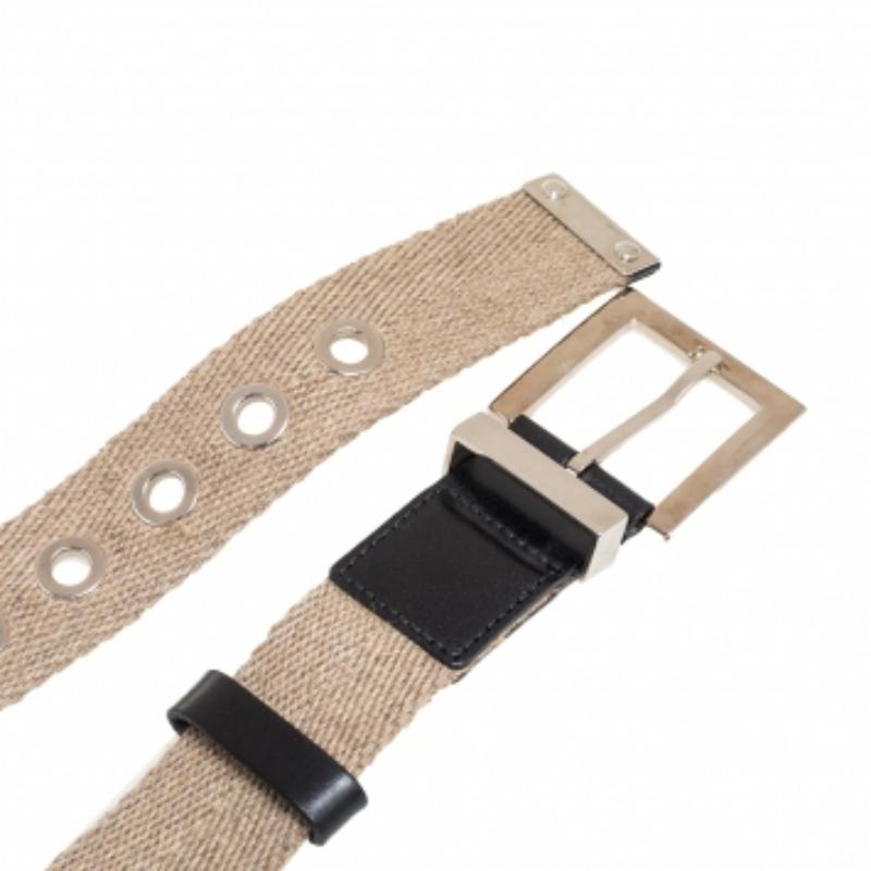 Dolce & Gabbana Beige Canvas and Leather Plaque Detail Waist Belt 70CM 1