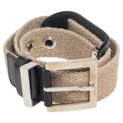 Dolce & Gabbana Beige Canvas und Leder Plaque Detail Taille Gürtel 70CM