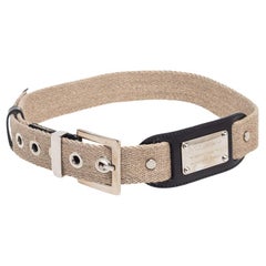 Dolce & Gabbana Beige Canvas and Leather Plaque Detail Waist Belt 70CM