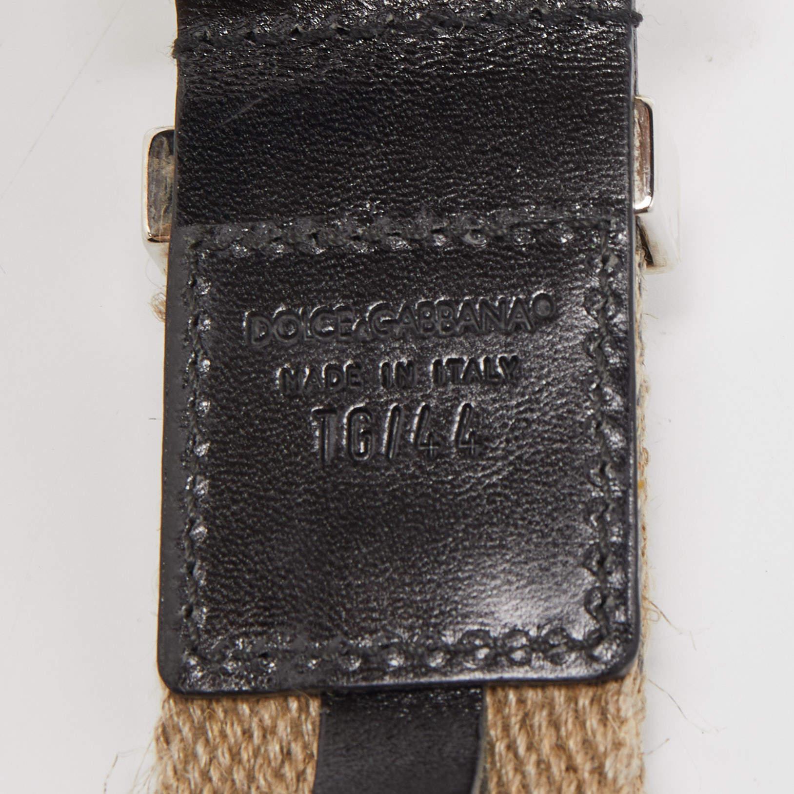 Dolce & Gabbana Beige Canvas and Leather Plaque Detail Waist Belt 80CM For Sale 1