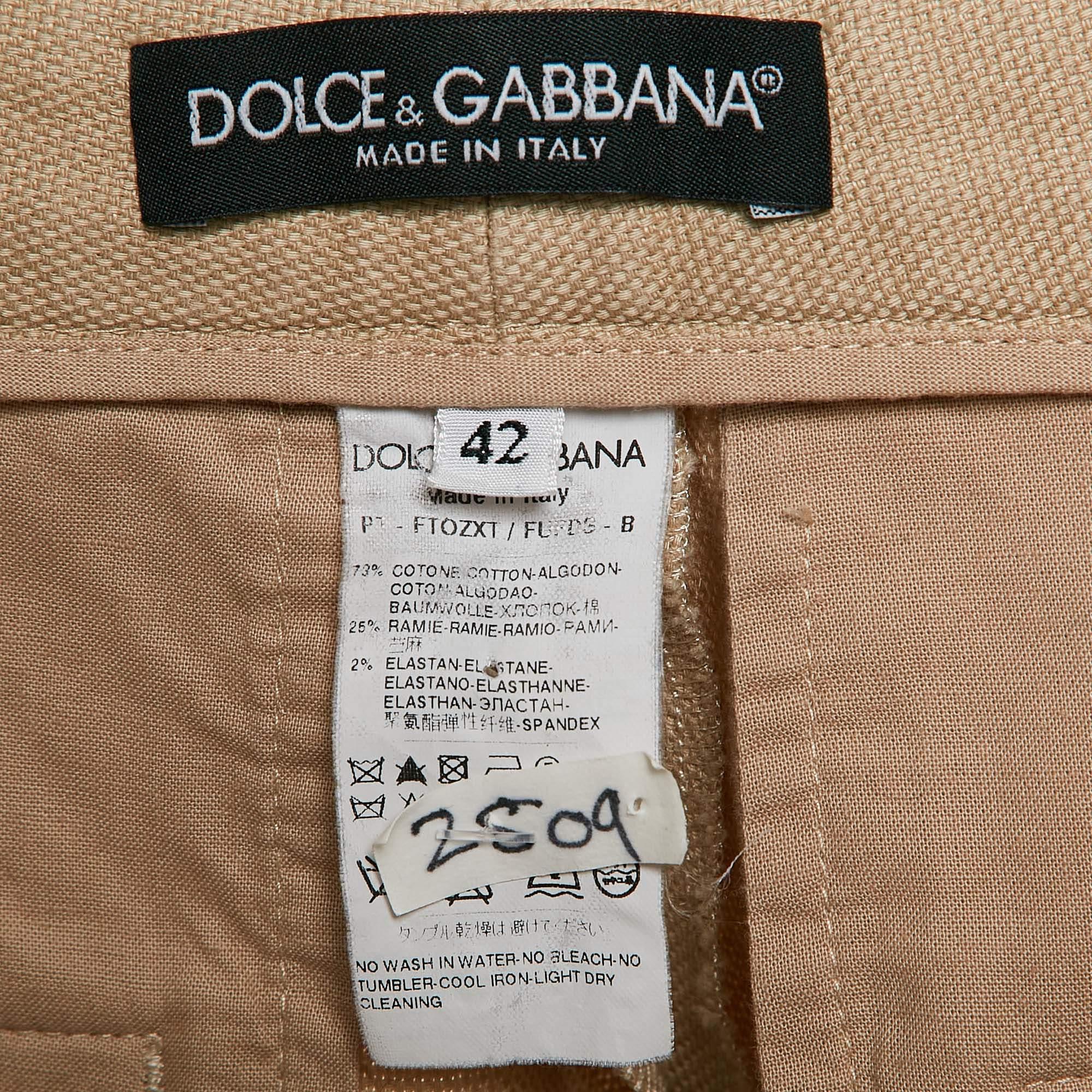 De las mujeres Dolce & Gabbana Pantalones Beige Mezcla de Algodón M en venta
