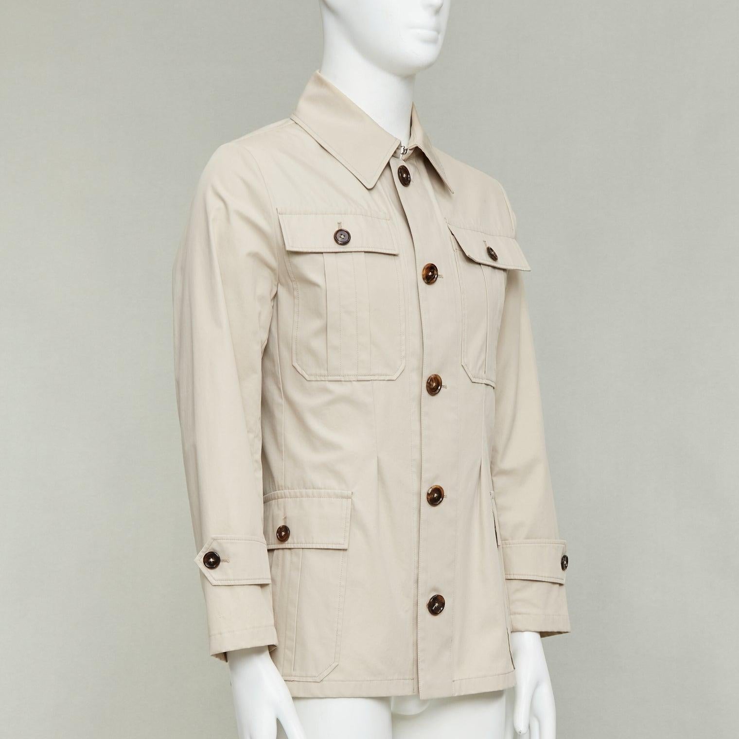 DOLCE GABBANA beige coton marron corne boutons poches veste de campagne IT44 XS Bon état - En vente à Hong Kong, NT