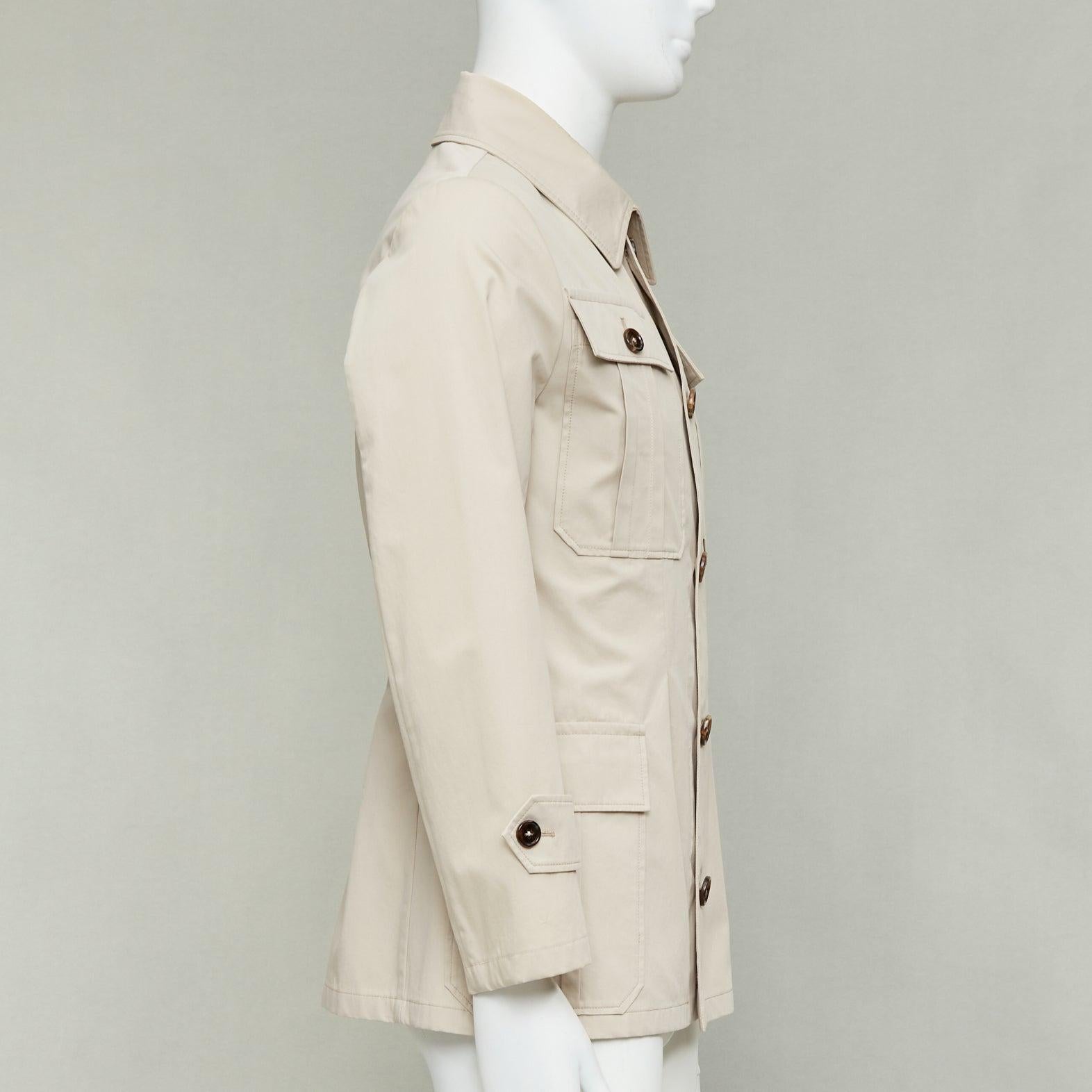 DOLCE GABBANA beige coton marron corne boutons poches veste de campagne IT44 XS Pour hommes en vente