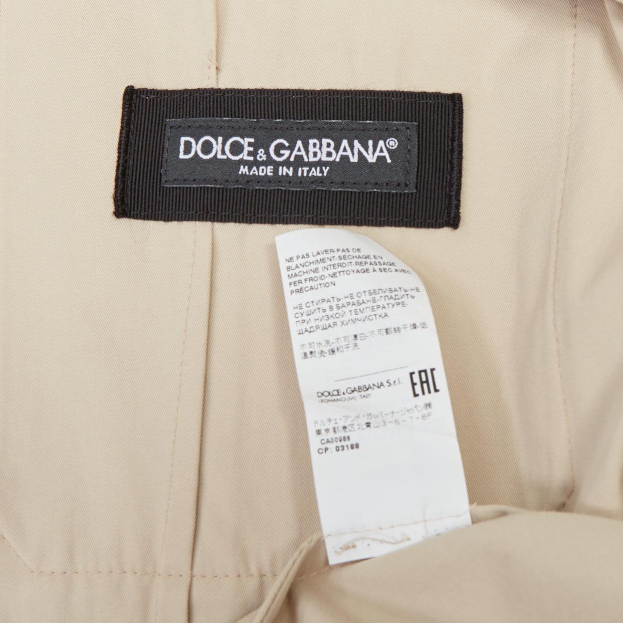DOLCE GABBANA beige coton marron corne boutons poches veste de campagne IT44 XS en vente 4