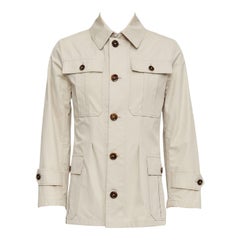DOLCE GABBANA beige cotton brown horn buttons pockets field jacket IT44 XS