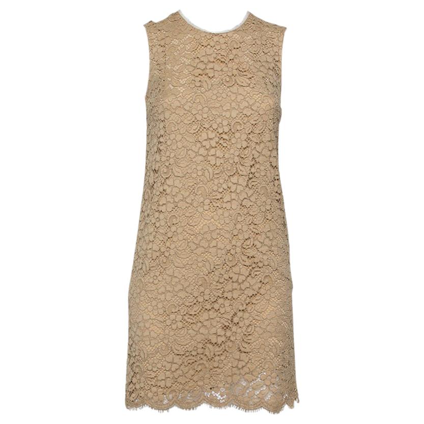 Dolce & Gabbana Beige Cotton Floral Lace Overlay Sleeveless Shift Dress S