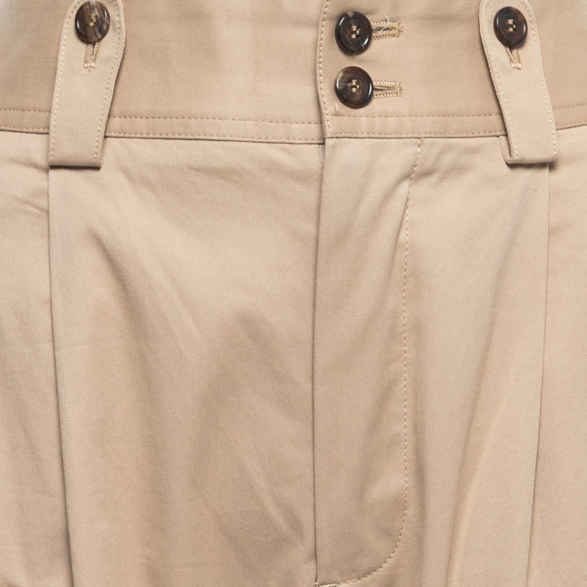 Dolce & Gabbana Beige Cotton Pleated High Waist Cargo Pants S In Good Condition In Dubai, Al Qouz 2