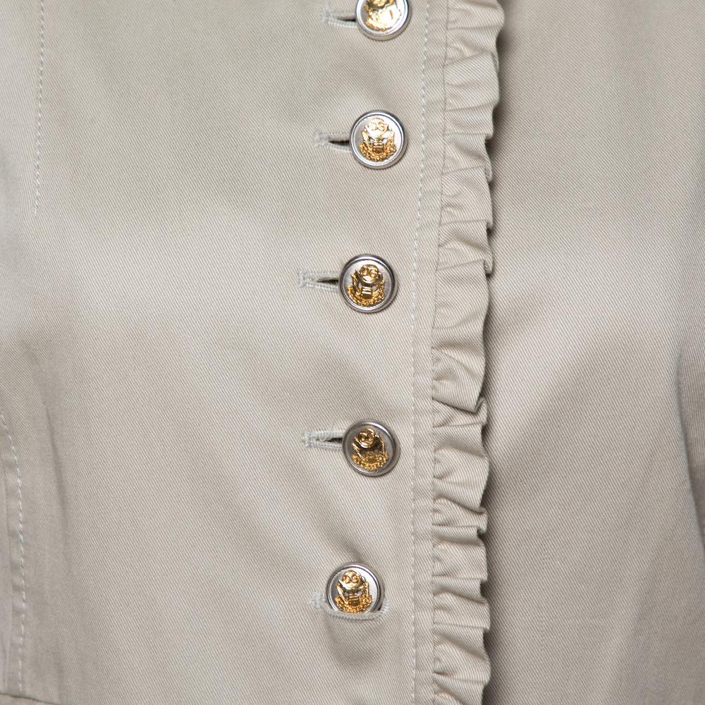 Dolce & Gabbana Beige Baumwolle Twill Ruffle Trim Blazer M Damen