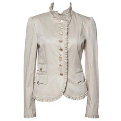 Dolce & Gabbana Beige Cotton Twill Ruffle Trim Blazer M