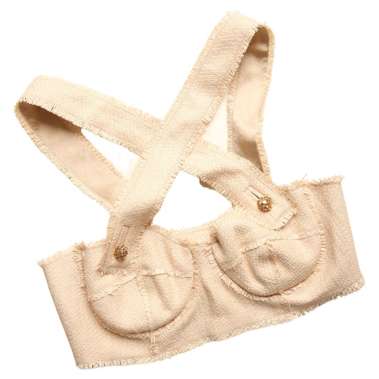 Dolce and Gabbana beige cream crystal cropped crop bustier corset
