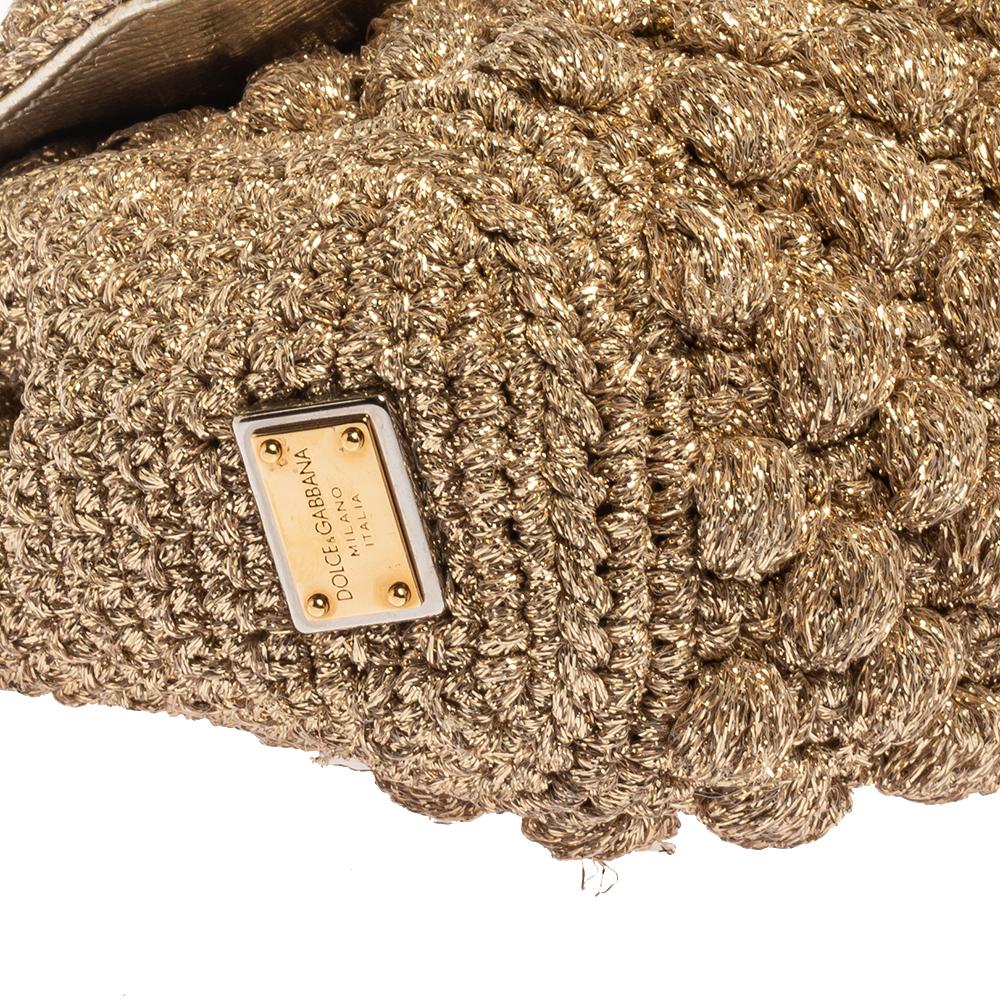 Dolce & Gabbana Beige Crochet Lurex Fabric Crossbody Bag 8
