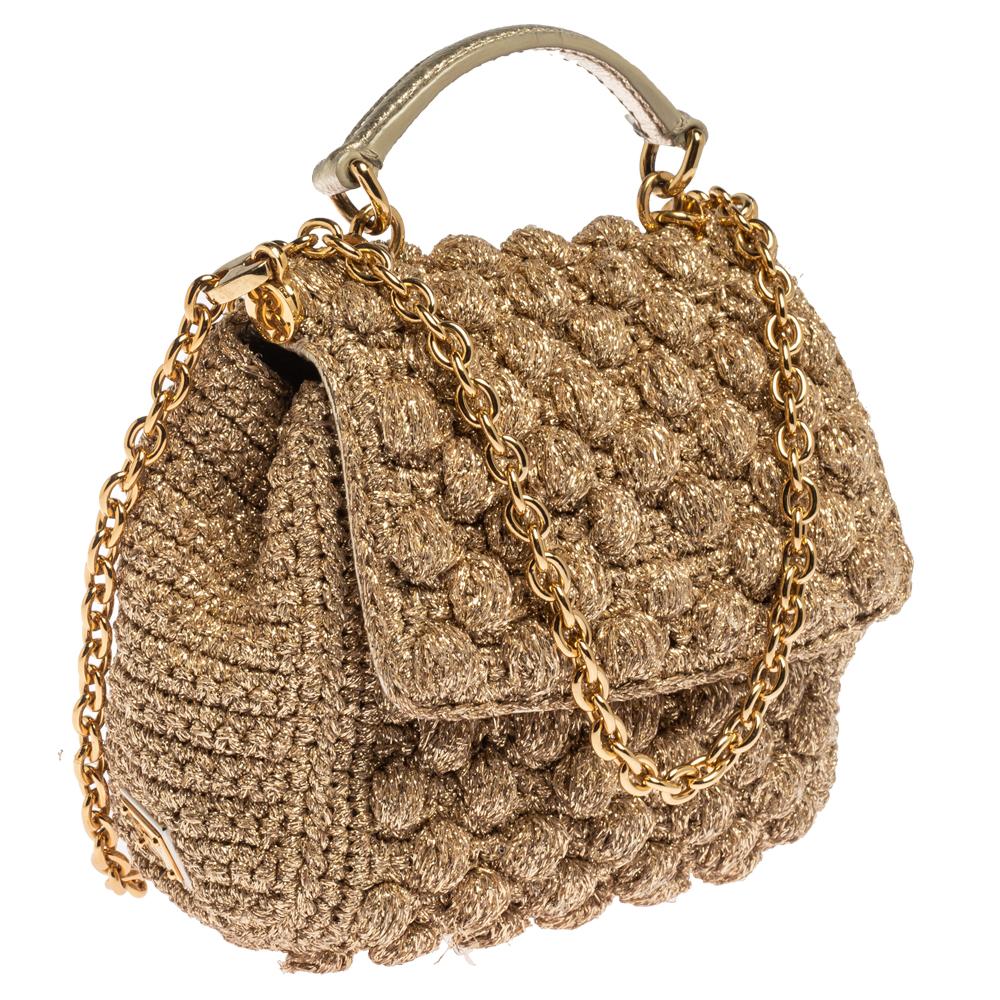 Women's Dolce & Gabbana Beige Crochet Lurex Fabric Crossbody Bag