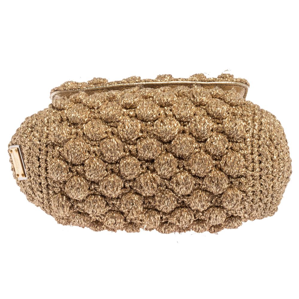 Dolce & Gabbana Beige Crochet Lurex Fabric Crossbody Bag 1